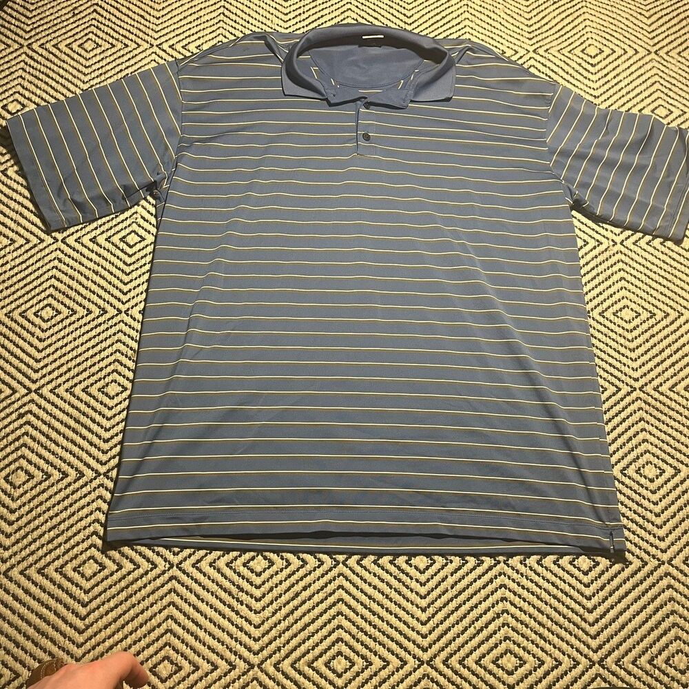 Nike Golf Polo Shirt Mens Blue White Striped Dri-Fit Performance XL UV protect